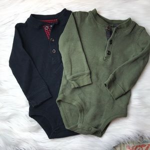 Carter’s Black & Green Thermal Henley Bodysuits